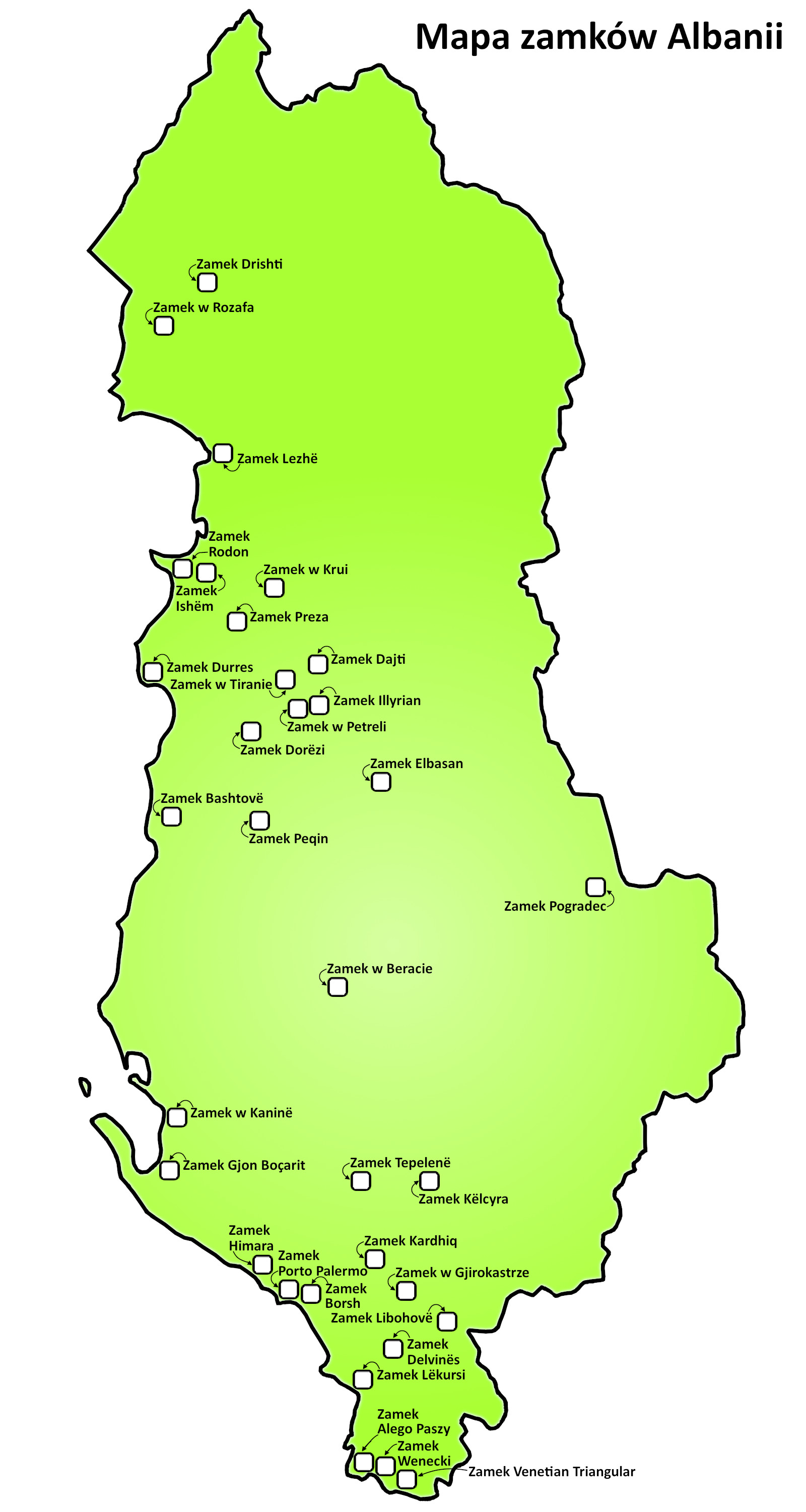 Mapa zamków Albanii