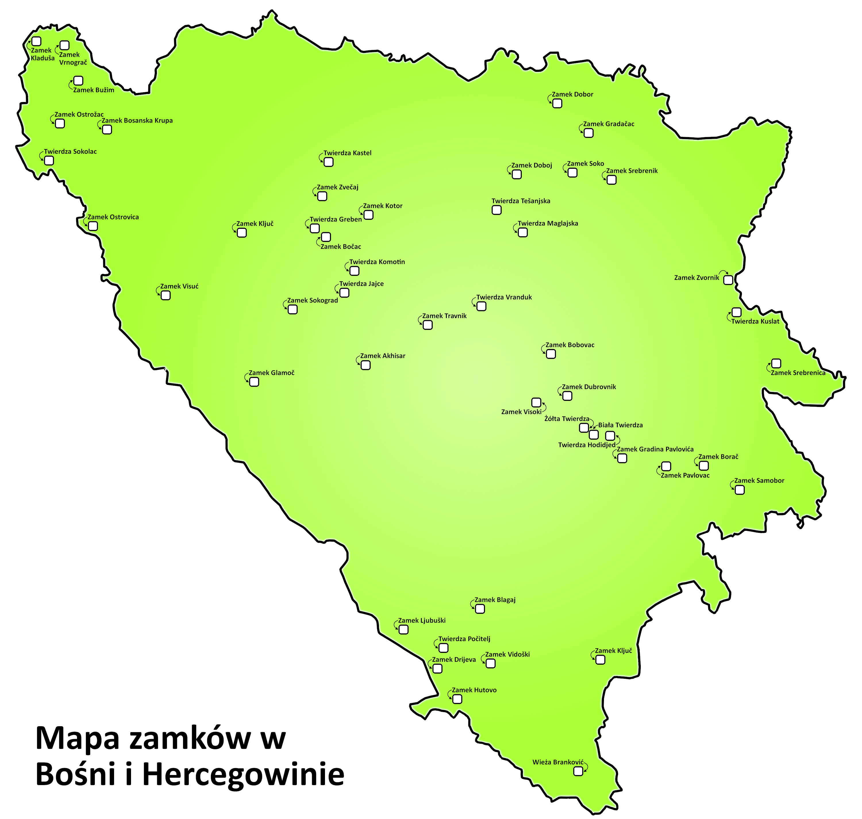 Mapa zamków w Bośni i Hercegowinie 