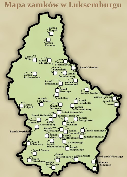Mapa zamków w Luksemburgu