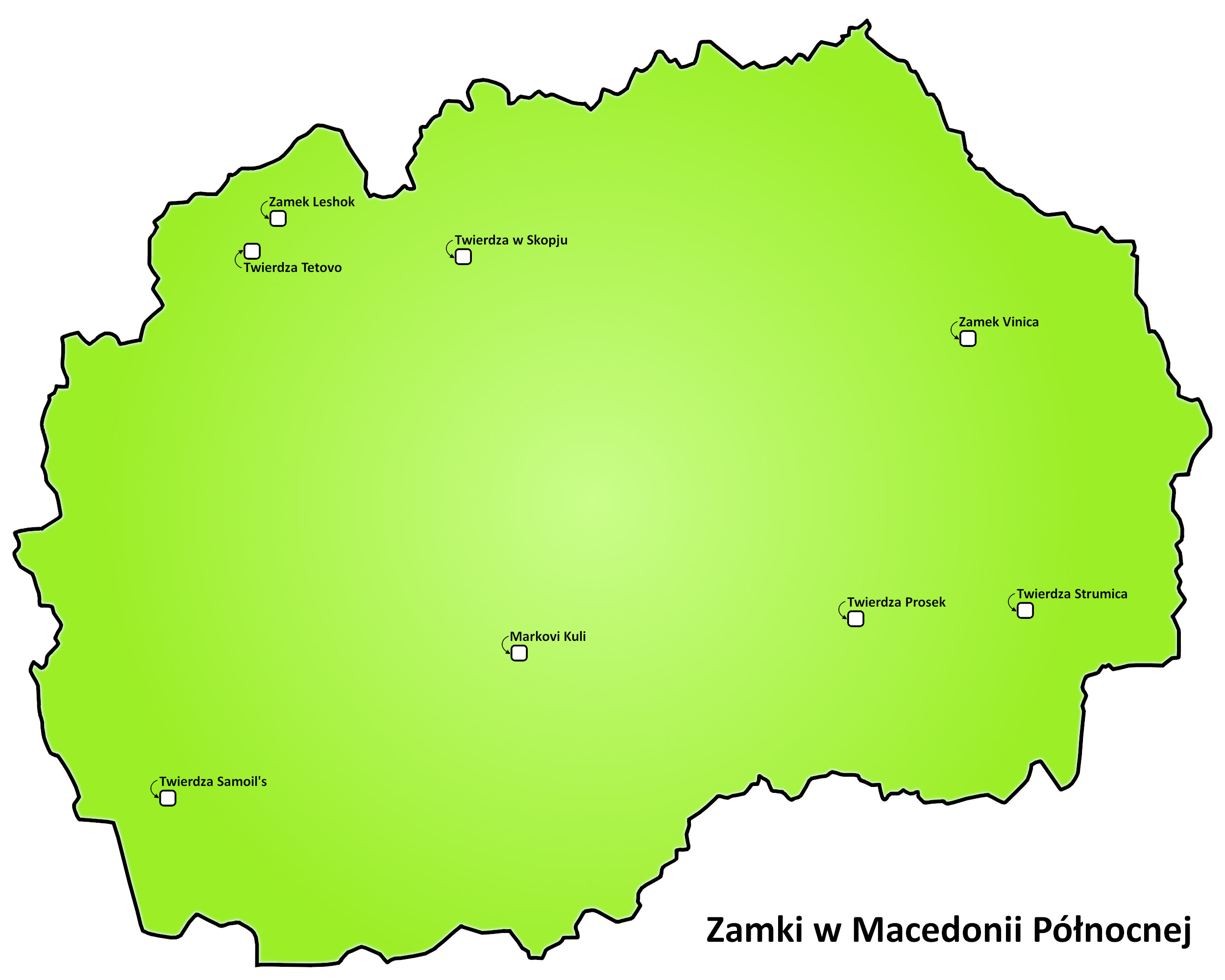 Mapa zamków w Macedonii Północnej 