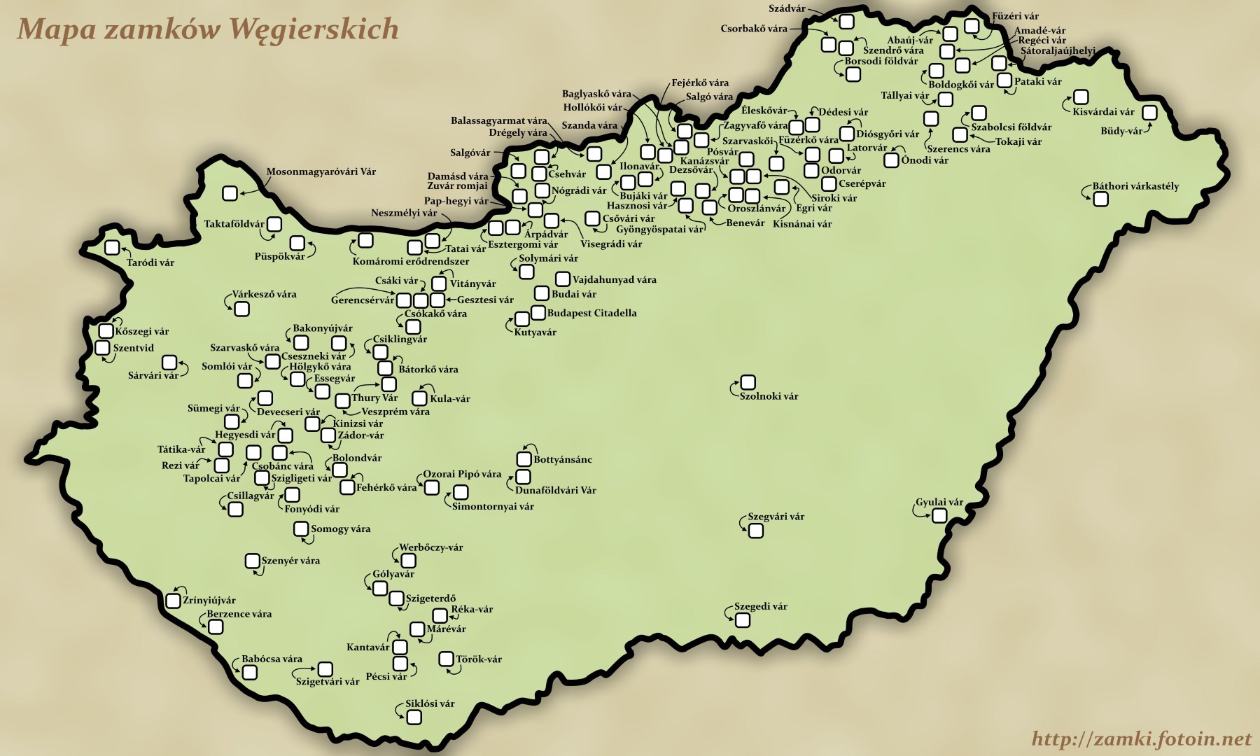 Węgry mapa zamków