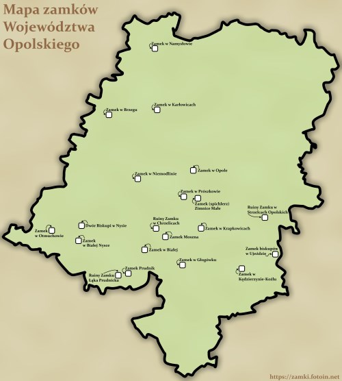 Mapa zamków Województwa Opolskiego